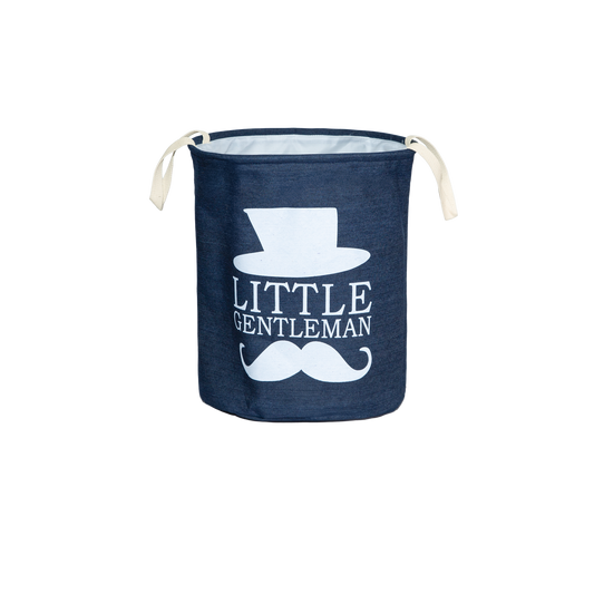 Navy Round Canvas Laundry Basket with Lining