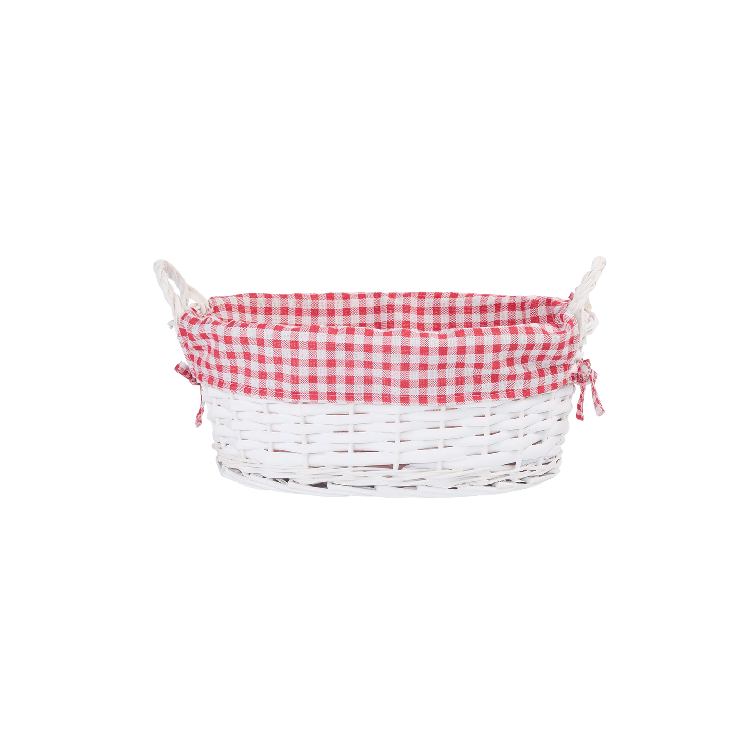 White Oval Wicker Basket with Checked Lining