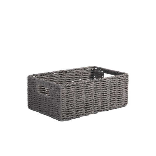 Grey Paper Rope Storage Basket with Handle- 3 Sizes