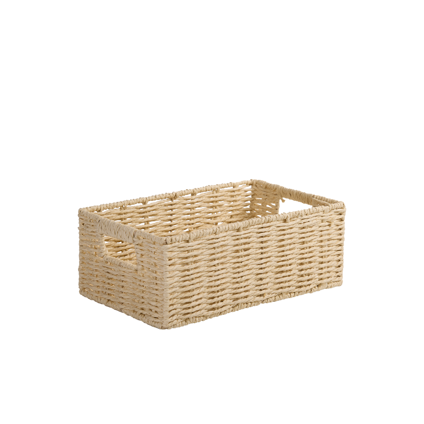 Beige Paper Rope Storage Basket with Handle- 3 Sizes
