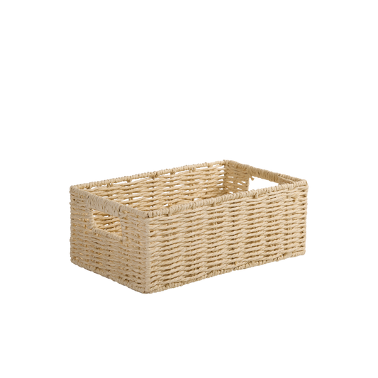 Beige Paper Rope Storage Basket with Handle- 3 Sizes