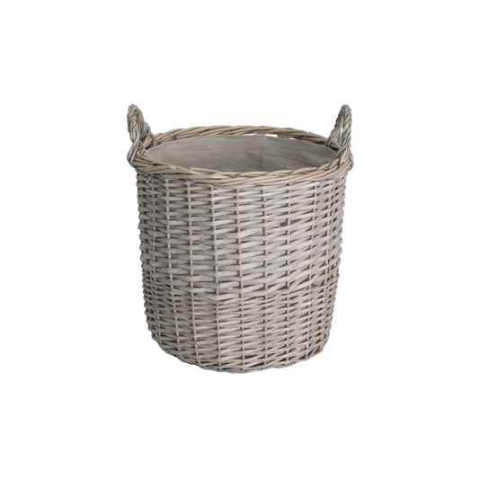 Grey Wash Round Wicker Storage Basket with Handle - 3 Sizes
