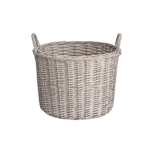 Grey Wash Oval Wicker Storage Basket with Handle - 3 Sizes