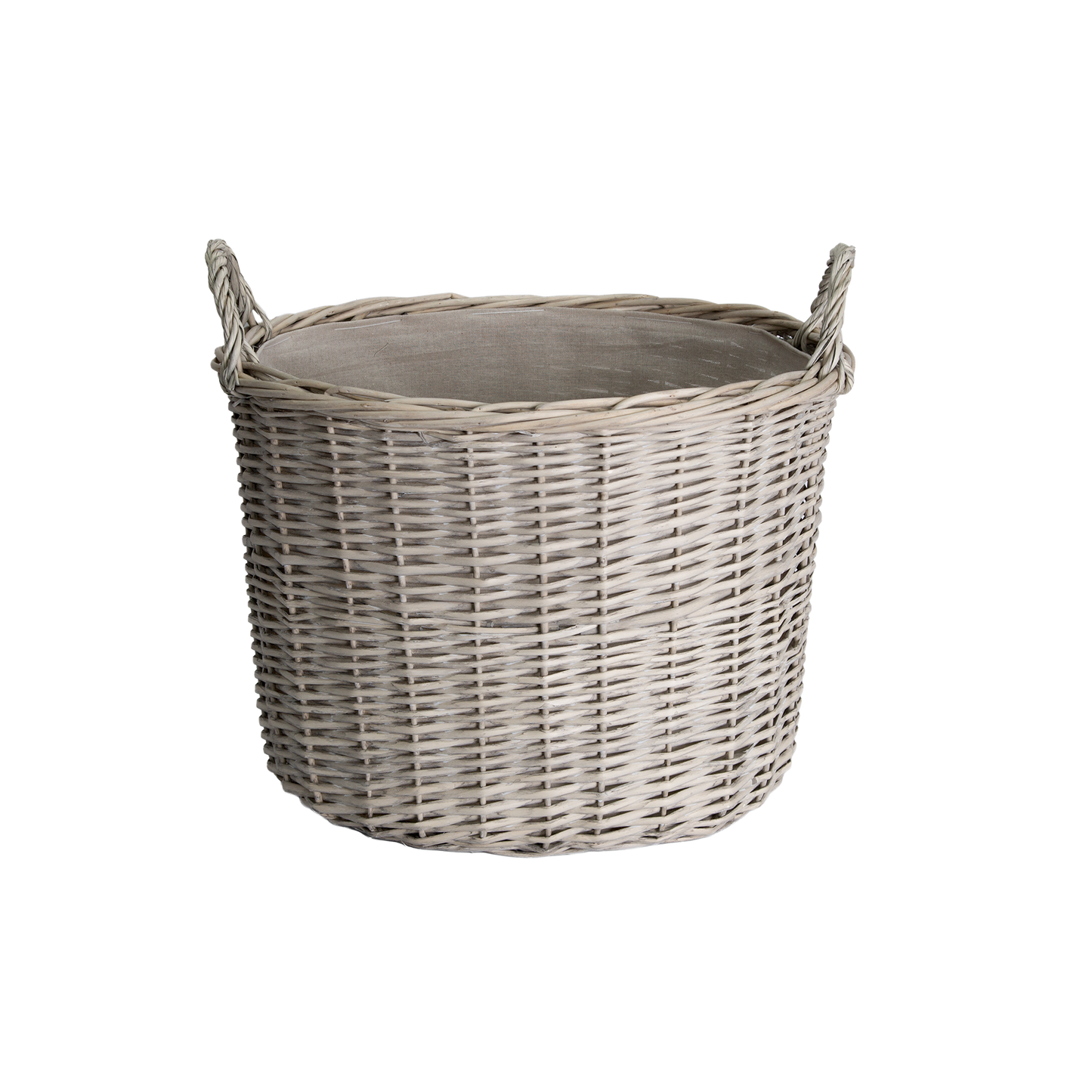 Grey Wash Oval Wicker Storage Basket with Handle - 3 Sizes