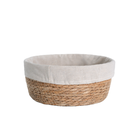 Round Seagrass Storage Basket with Lining Set 2