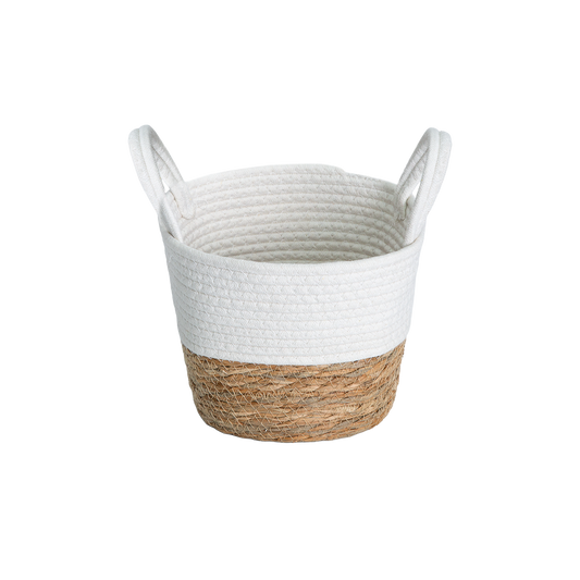 Seagrass & Cotton Rope Woven Basket Planter with Handle