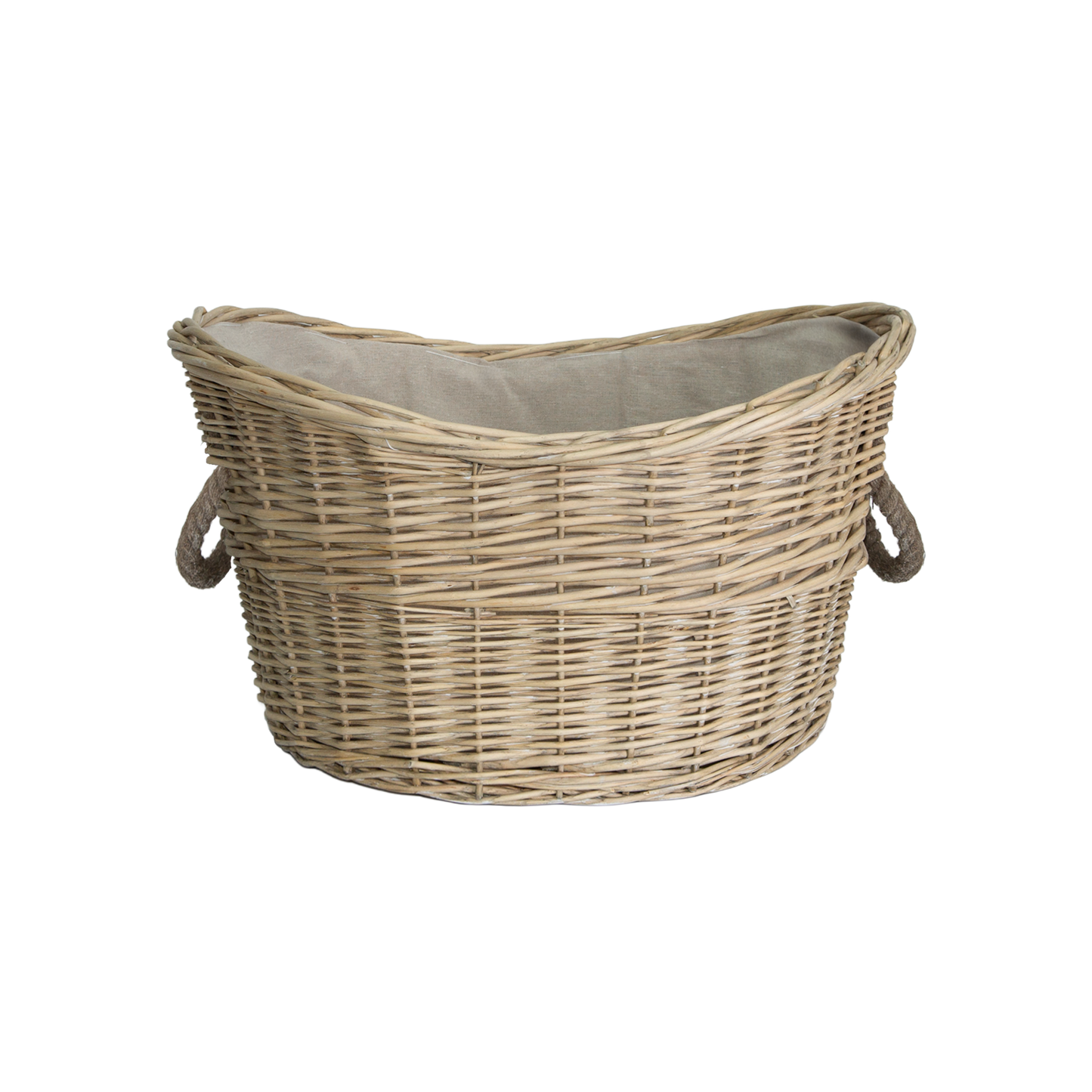 Antique Wash Oval Rope Handled Wicker Log Basket