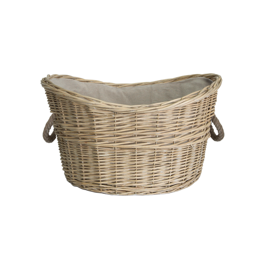 Antique Wash Oval Rope Handled Wicker Log Basket