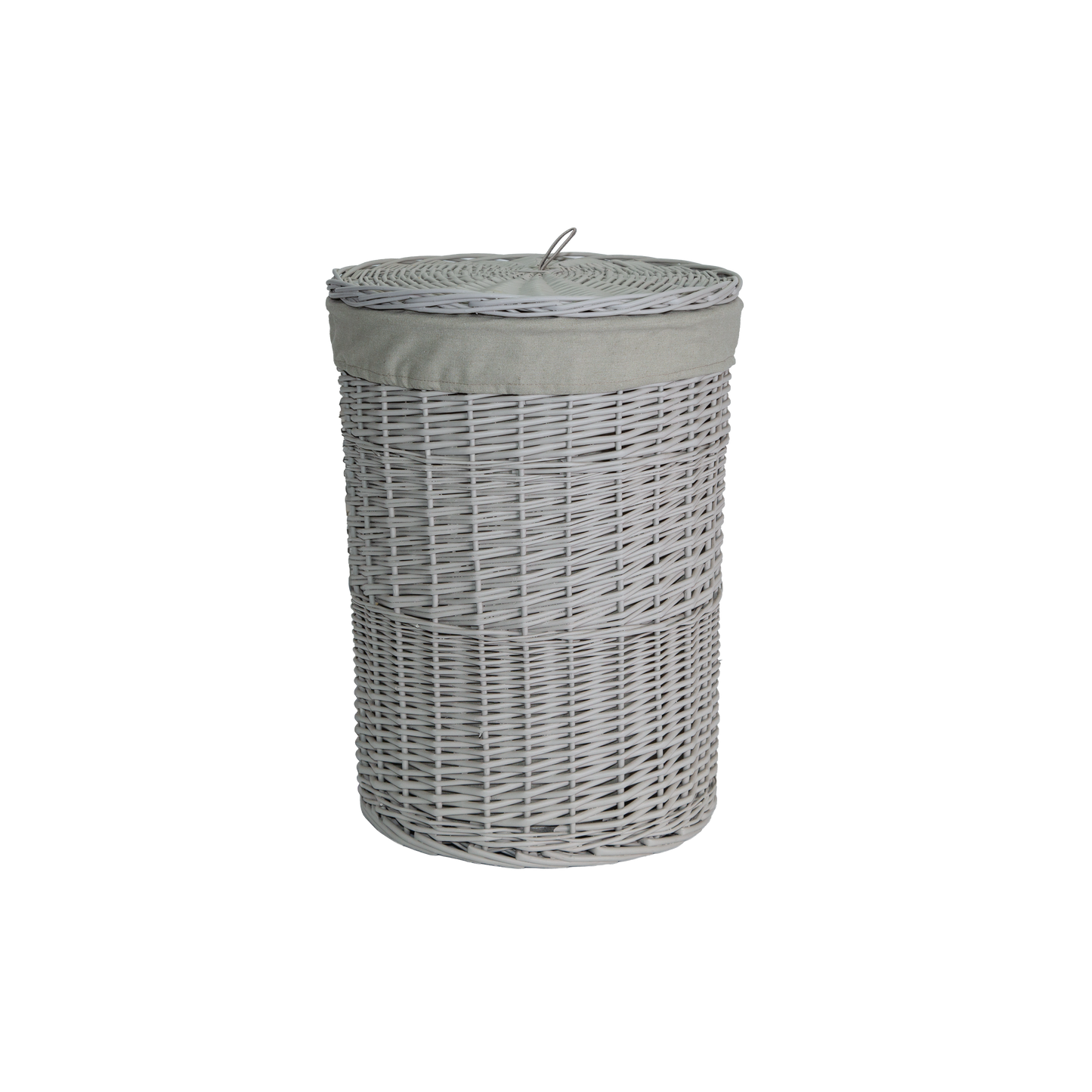 Light Grey Round Wicker Laundry Basket with Lining - 2 Sizes