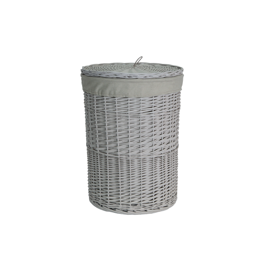Light Grey Round Wicker Laundry Basket with Lining - 2 Sizes