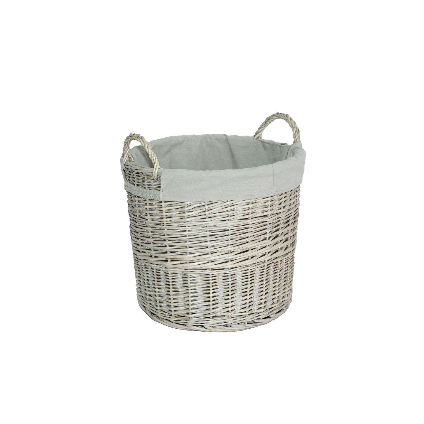 Grey Wash Round Wicker Laundry Storage Basket with Lining - 2 Sizes