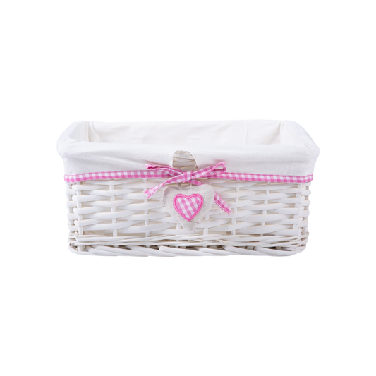 White Wicker Storage Basket with Lining - 3 Sizes