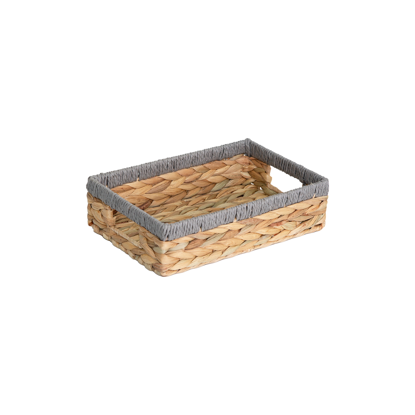 Shallow Water Hyacinth Storage Baskets with Grey Rope Border - 3 Sizes