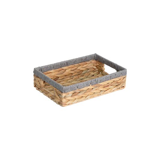 Shallow Water Hyacinth Storage Baskets with Grey Rope Border - 3 Sizes
