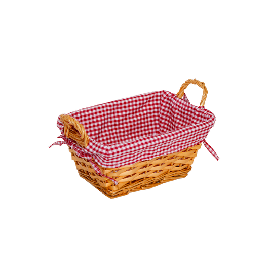 Wicker Bread Basket with Red & White Checked Lining