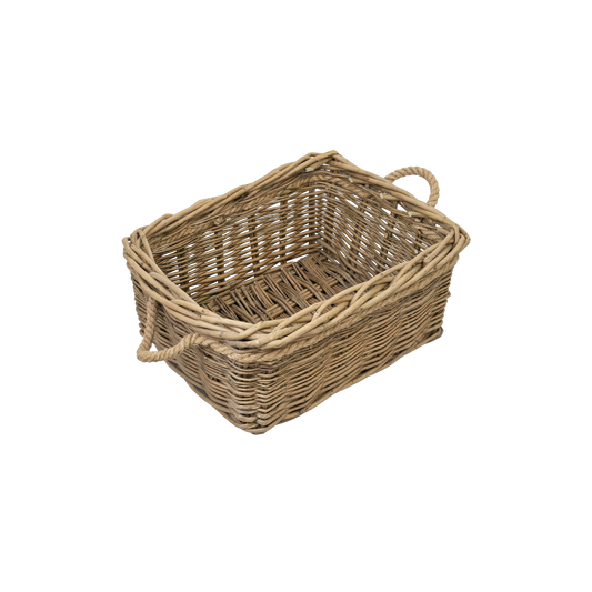 Rectangular Rope Handled Wicker Log Basket - 3 Sizes