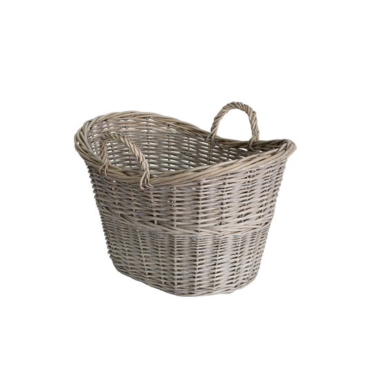 Wicker Oval Blanket Basket with Handle - Grey Wash / Double Steamed