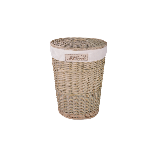 Antique Wash Oval Wicker Laundry Basket with Lining
