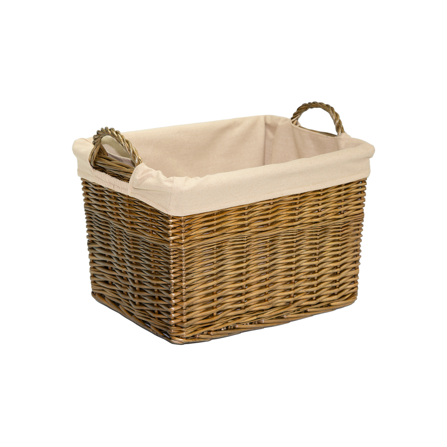 Double Steamed Rectangular Wicker Storage Basket with Lining - 3 Sizes