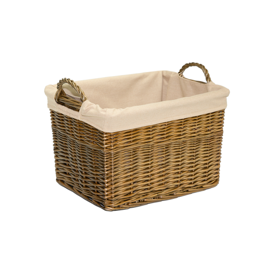 Double Steamed Rectangular Wicker Storage Basket with Lining - 3 Sizes