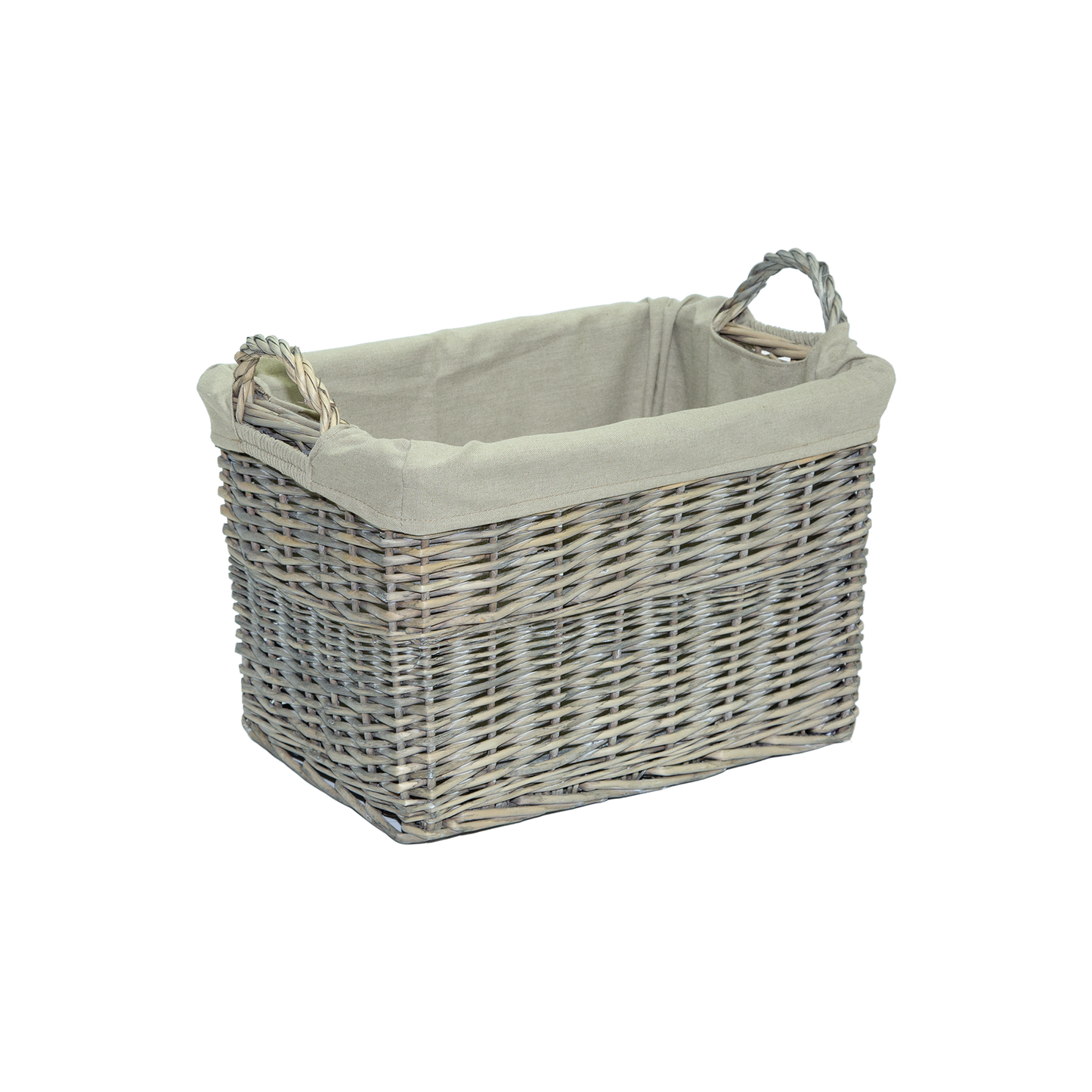 Grey Wash Rectangular Wicker Storage Basket with Lining - 3 Sizes