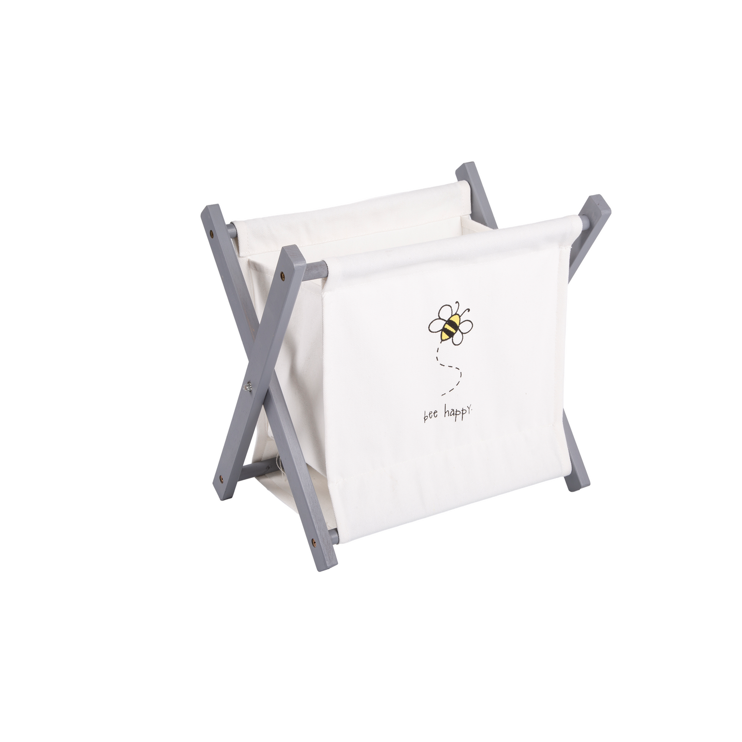 Small Collapsible Bee Pattern Cotton Laundry Bag - Grey / Natural
