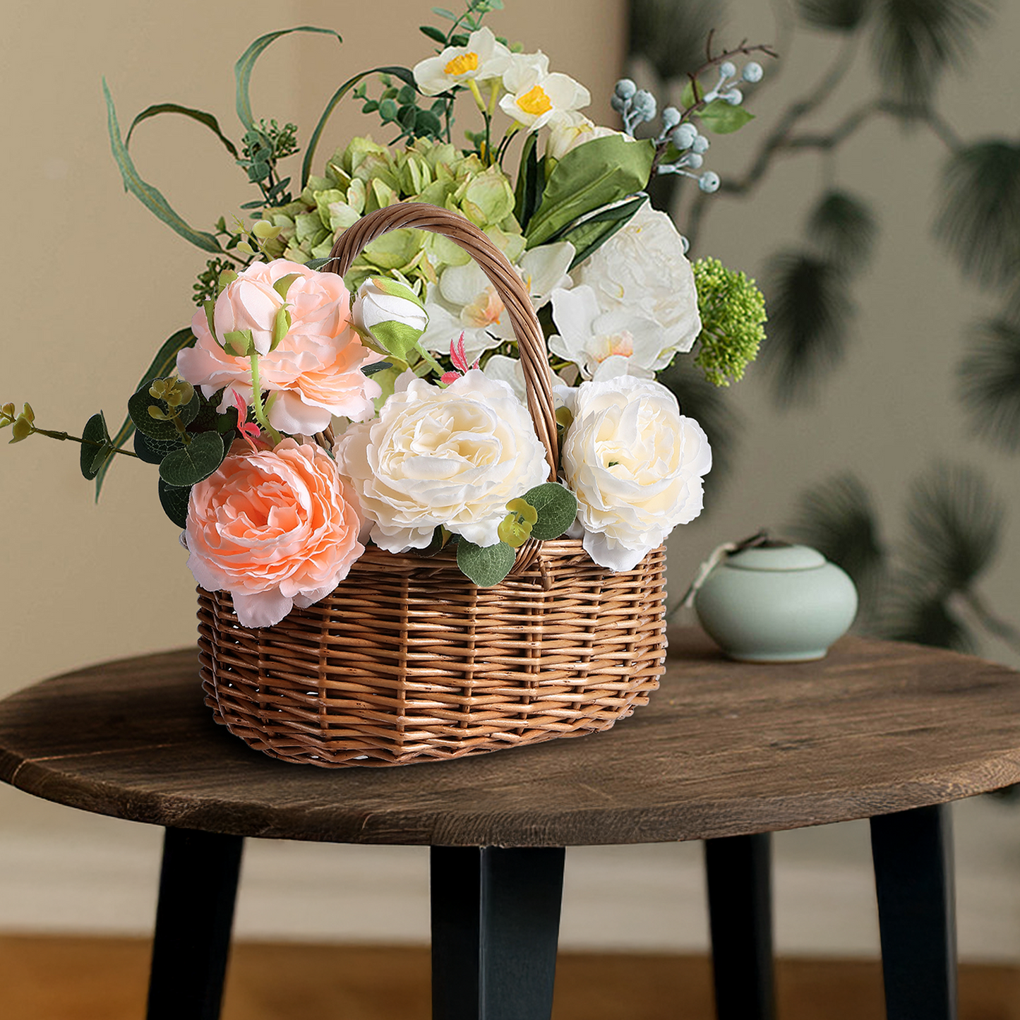 Small Light Steamed Wicker Shopper Basket Set 2