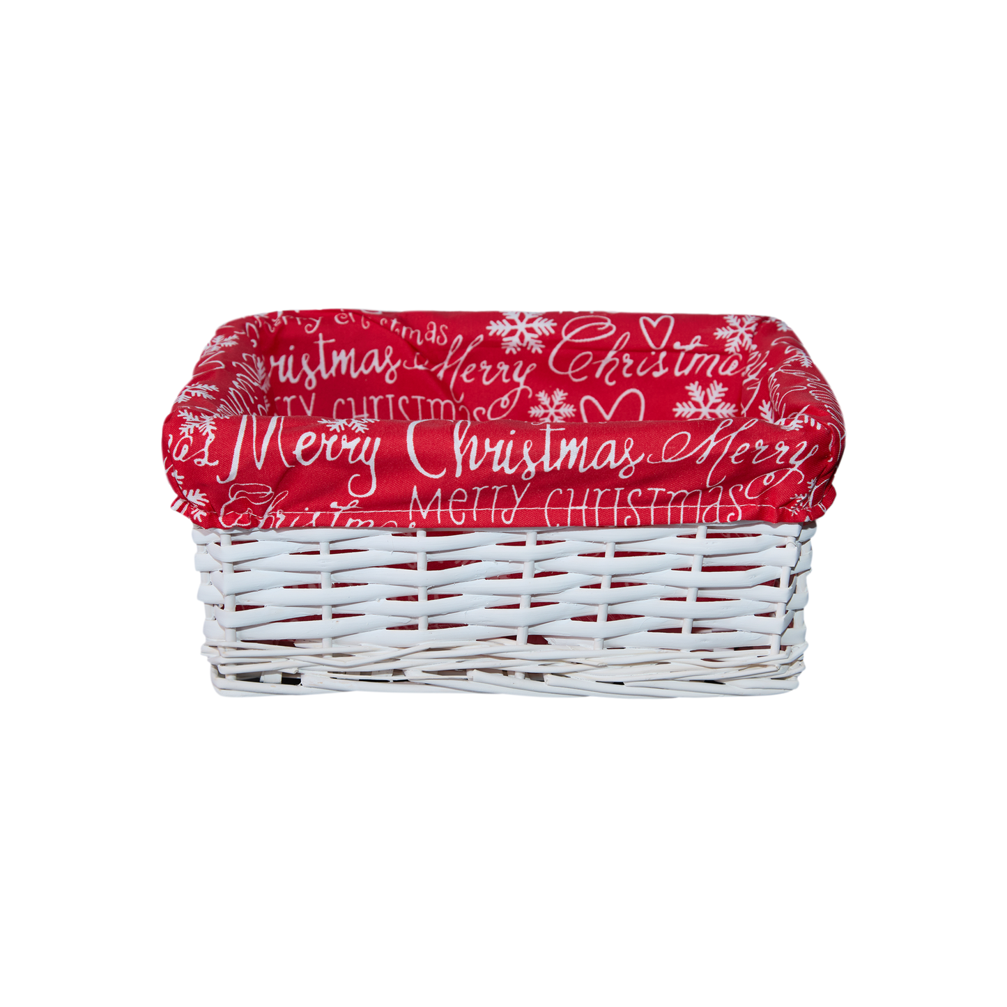 Small White Wicker Basket Tray with Christmas Lining