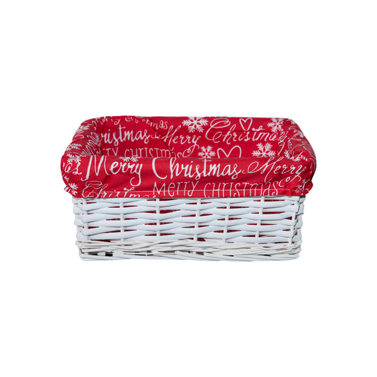 Small White Wicker Basket Tray with Christmas Lining