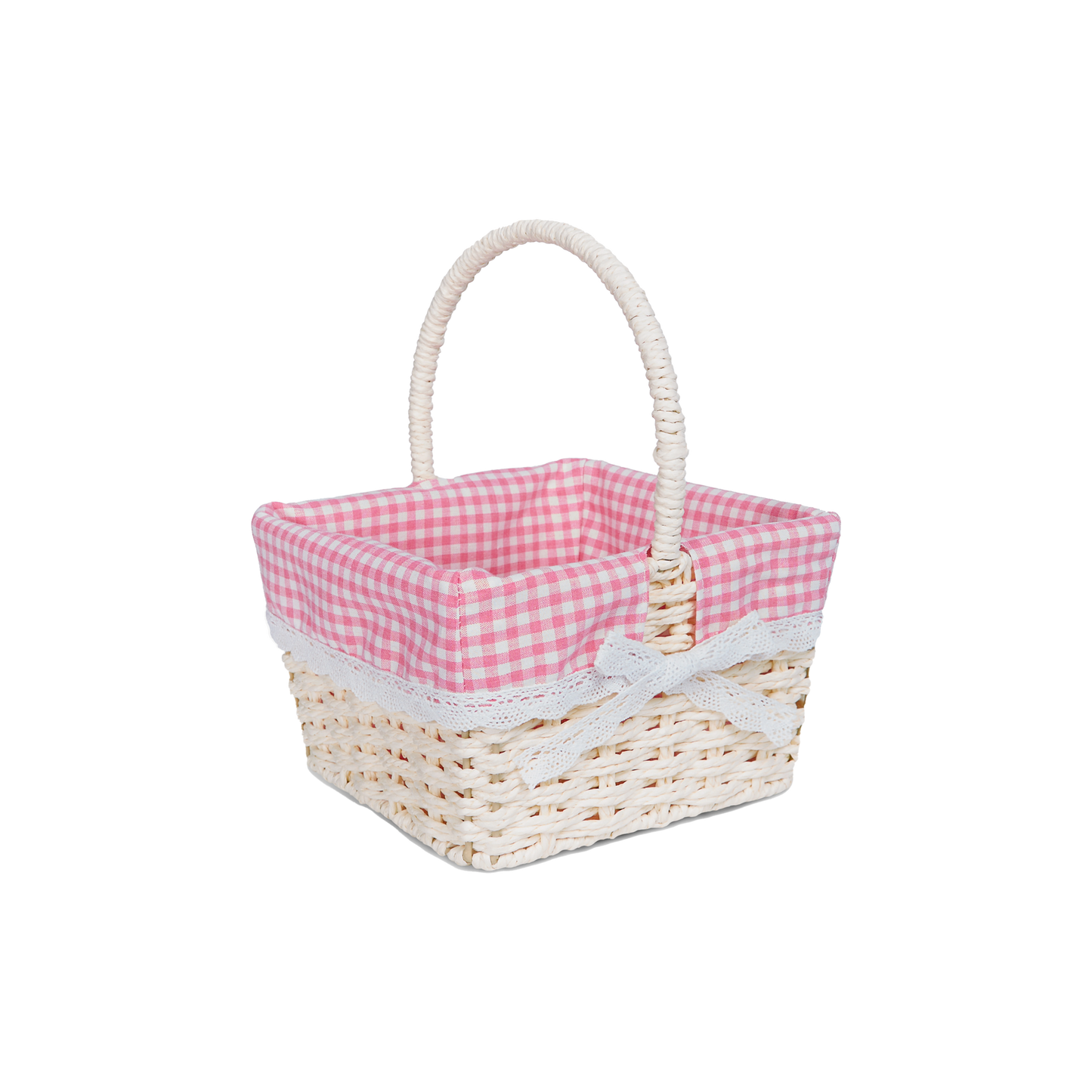 Square Easter Basket with Pink Checked Lining