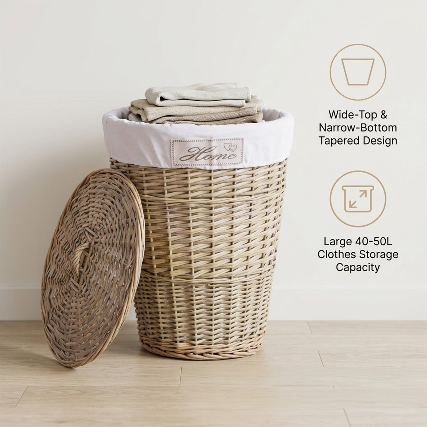 Antique Wash Oval Wicker Laundry Basket with Lining