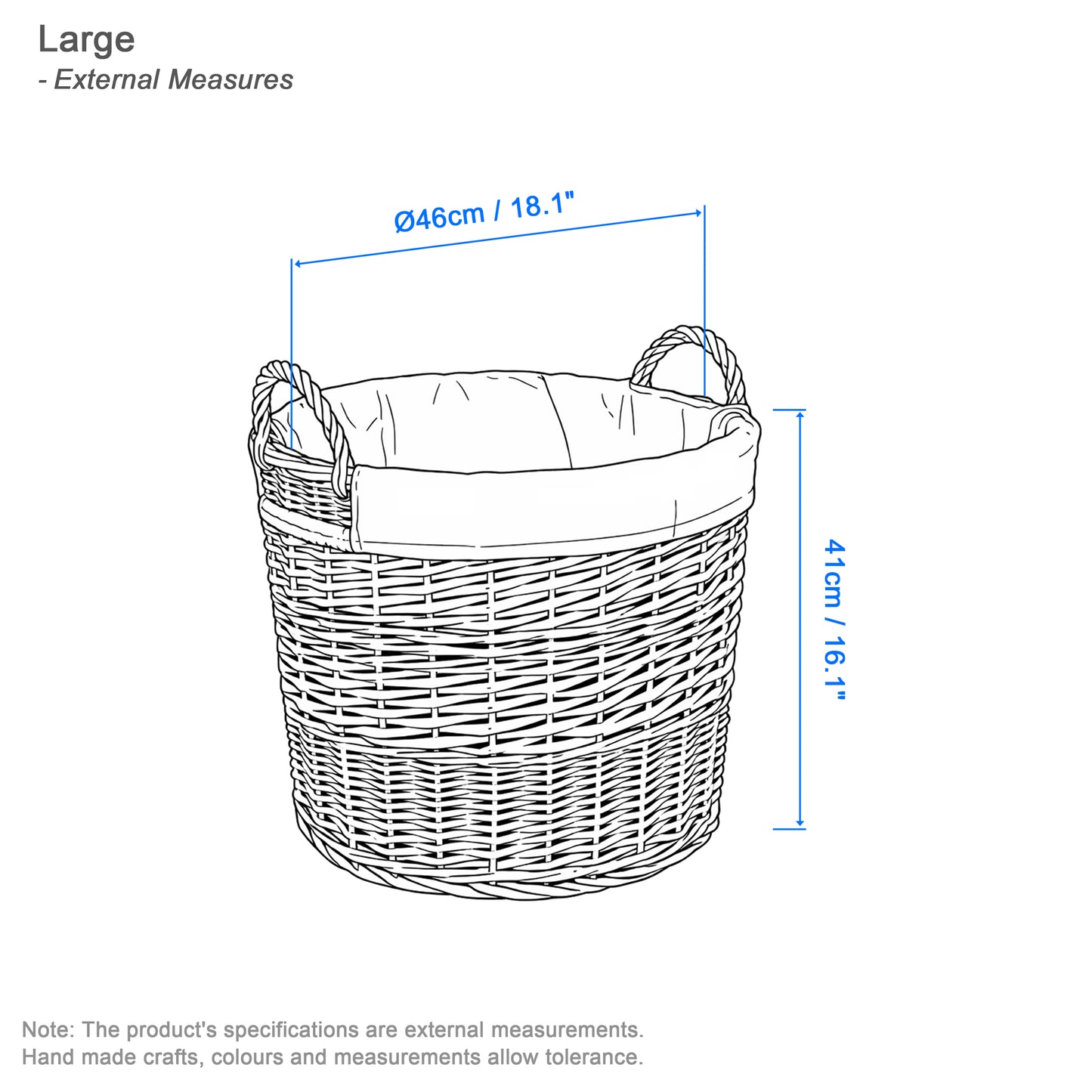 Light Steamed Round Wicker Laundry Storage Basket with Lining - 2 Sizes