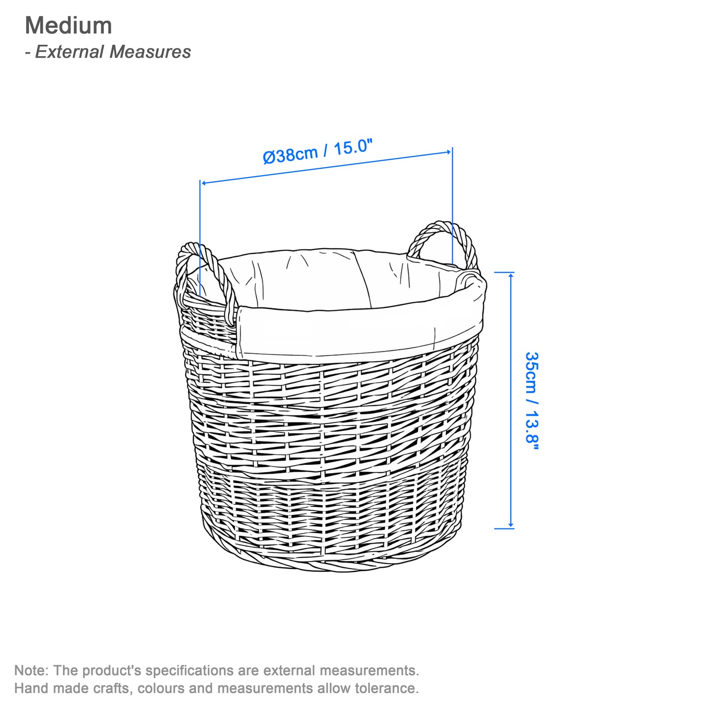 Light Steamed Round Wicker Laundry Storage Basket with Lining - 2 Sizes