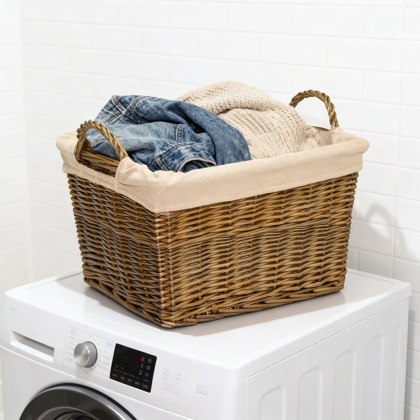 Double Steamed Rectangular Wicker Storage Basket with Lining - 3 Sizes