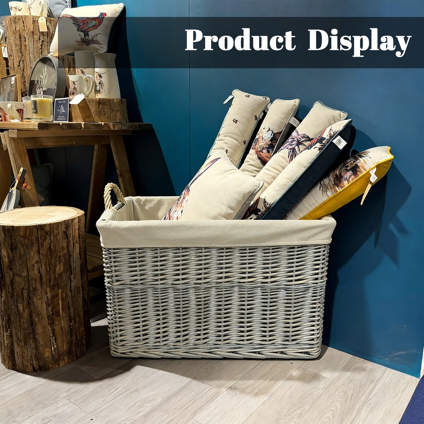 Grey Wash Rectangular Wicker Storage Basket with Lining - 3 Sizes