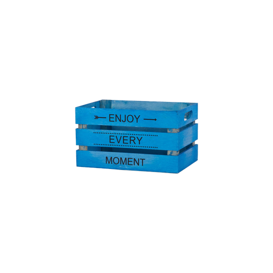 Small Wooden Crate with Handle -Burgundy / Blue