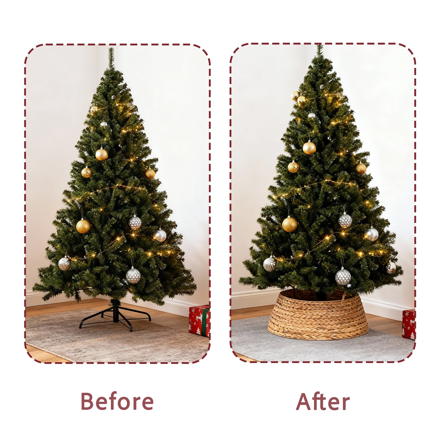 2-Panel Detachable Water Hyacinth Christmas Tree Skirt