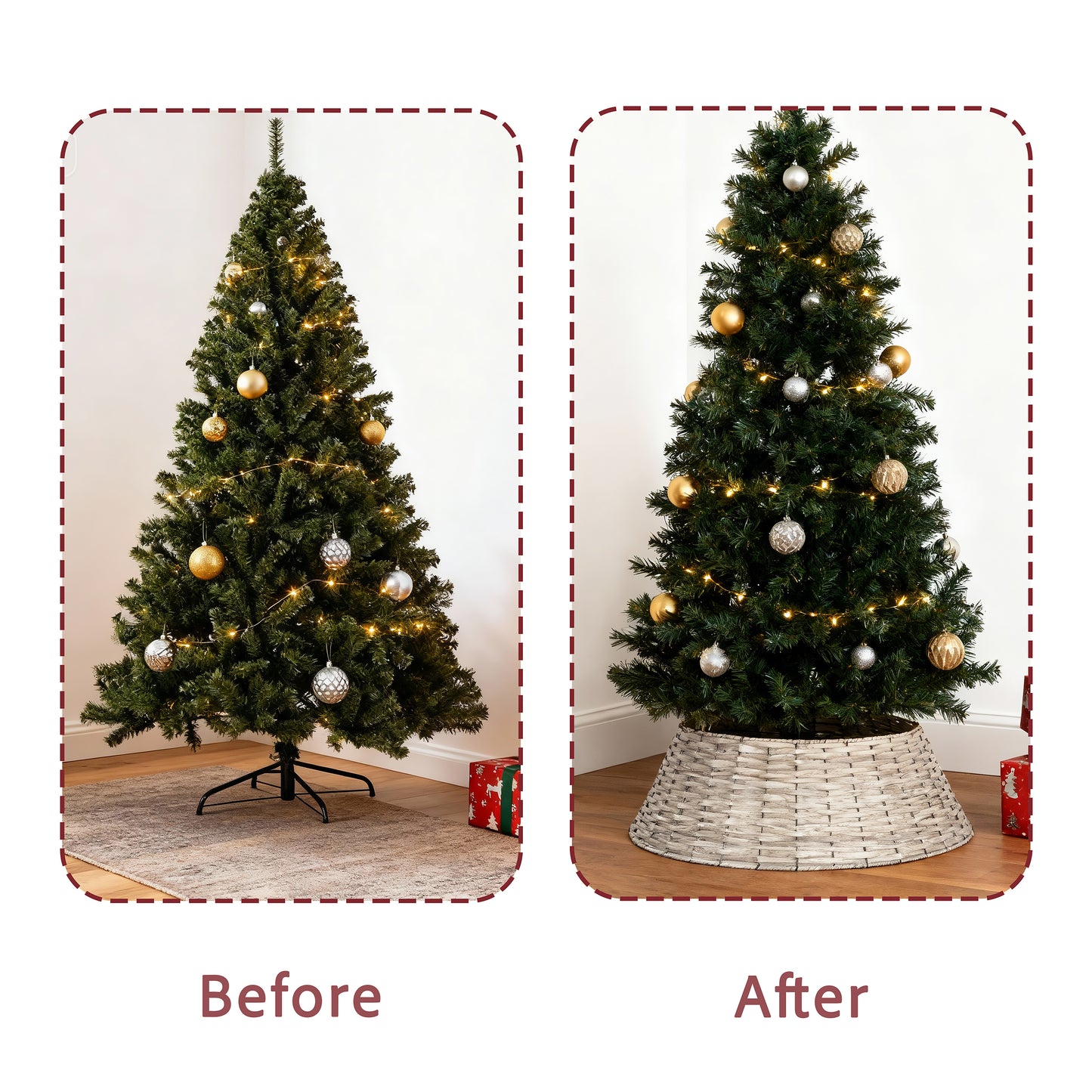 2-Panel Natural Wash Detachable Wicker Christmas Tree Skirt
