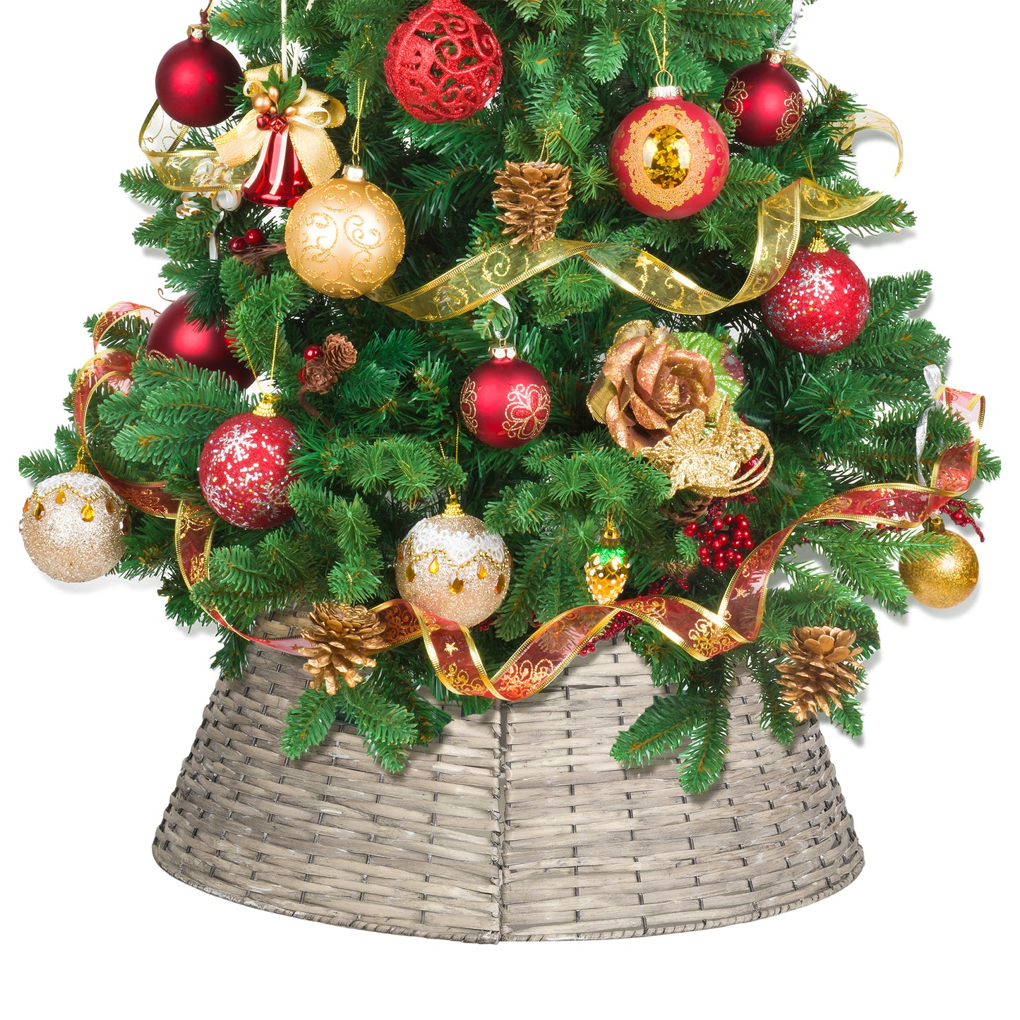 2-Panel Natural Wash Detachable Wicker Christmas Tree Skirt