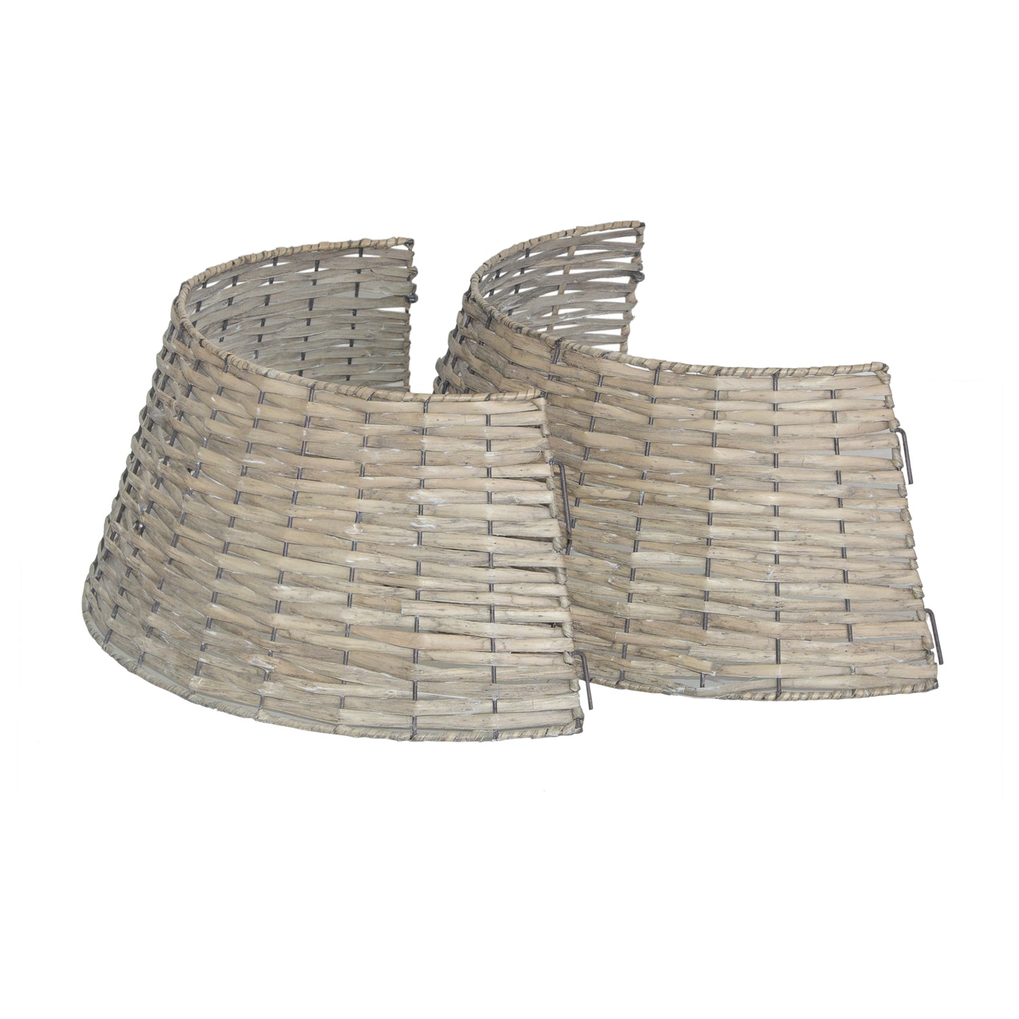 2-Panel Natural Wash Detachable Wicker Christmas Tree Skirt