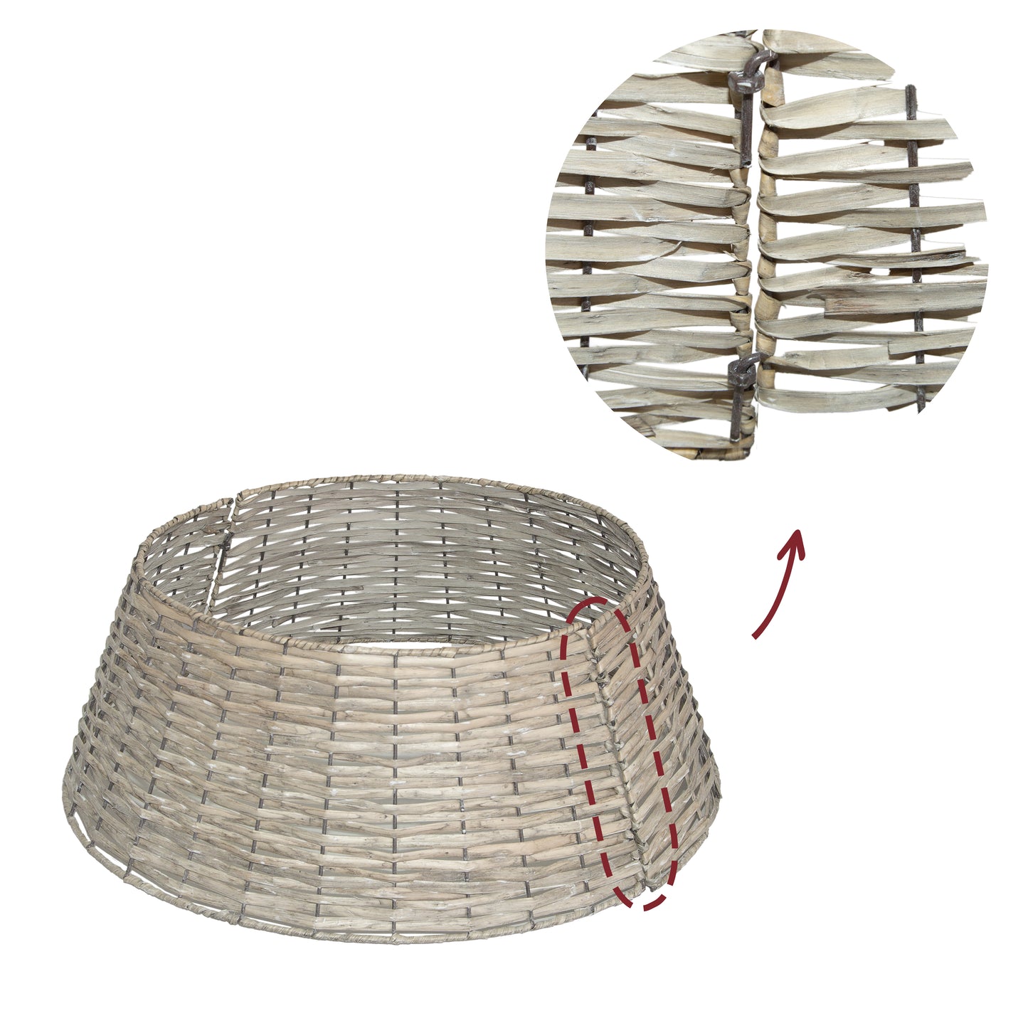 2-Panel Natural Wash Detachable Wicker Christmas Tree Skirt