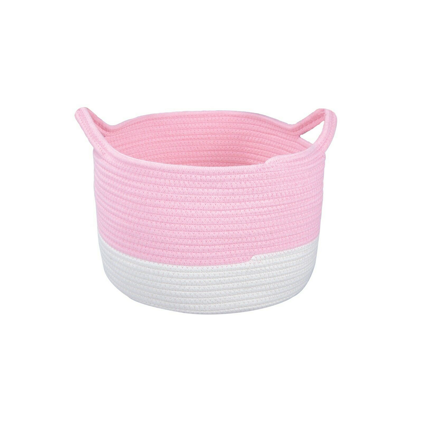 Two-Tone Round Cotton Storage Basket with Handle - Grey / Pink / Beige