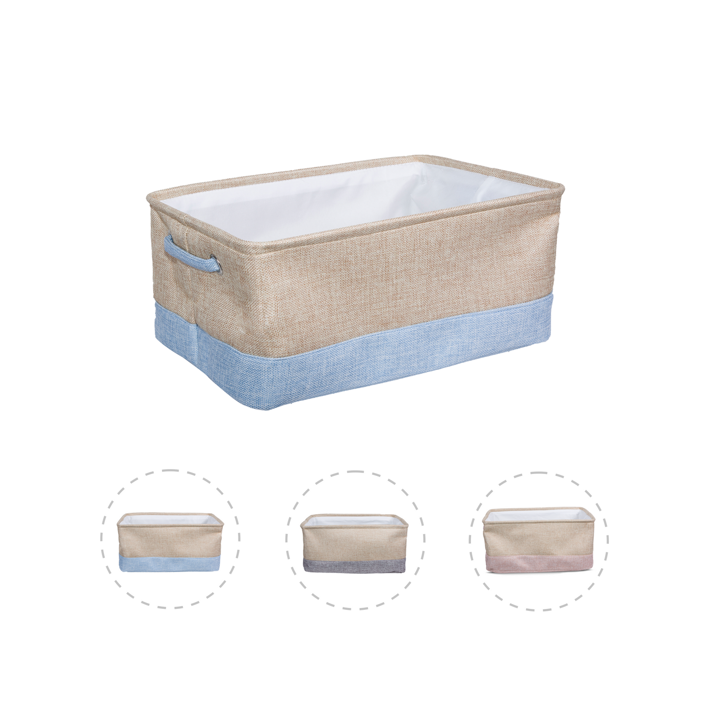 Two-Tone Fabric Storage Basket with Handle - Grey / Blue / Pink
