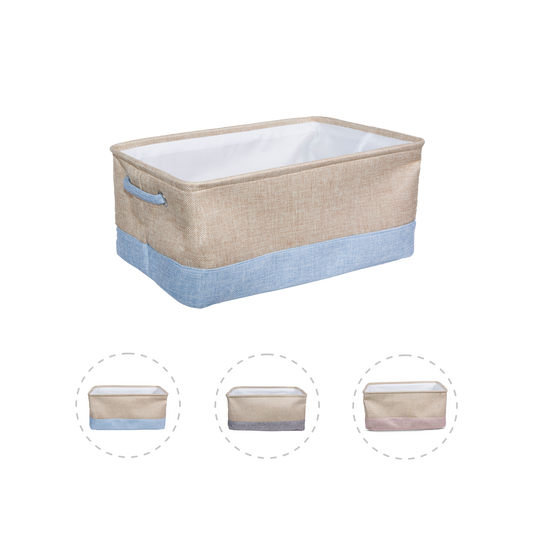 Two-Tone Fabric Storage Basket with Handle - Grey / Blue / Pink