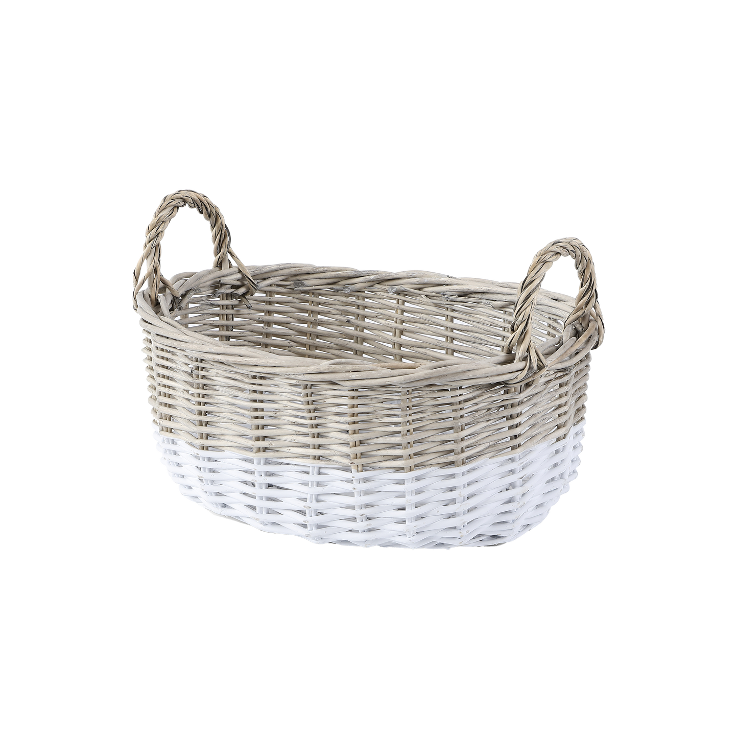 Two-Tone Oval Wicker Storage Basket with Handle