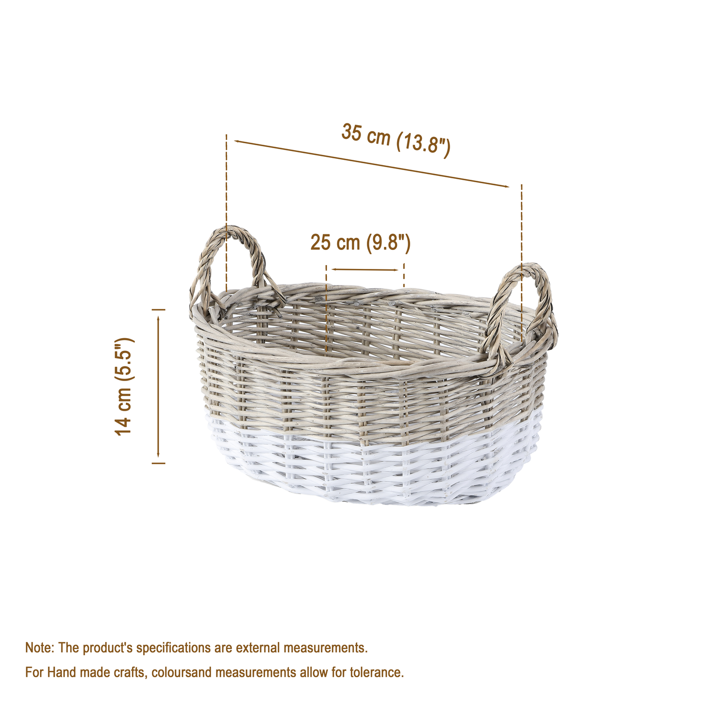Two-Tone Oval Wicker Storage Basket with Handle