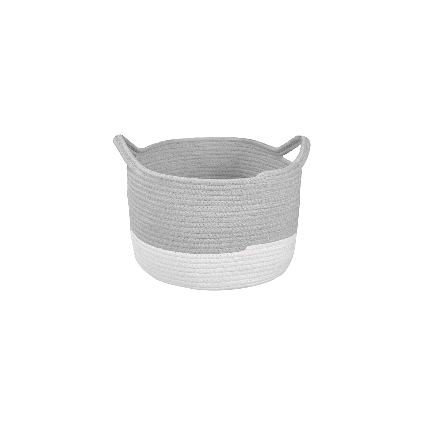 Two-Tone Round Cotton Storage Basket with Handle - Grey / Pink / Beige