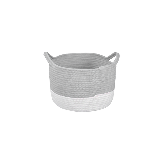 Two-Tone Round Cotton Storage Basket with Handle - Grey / Pink / Beige