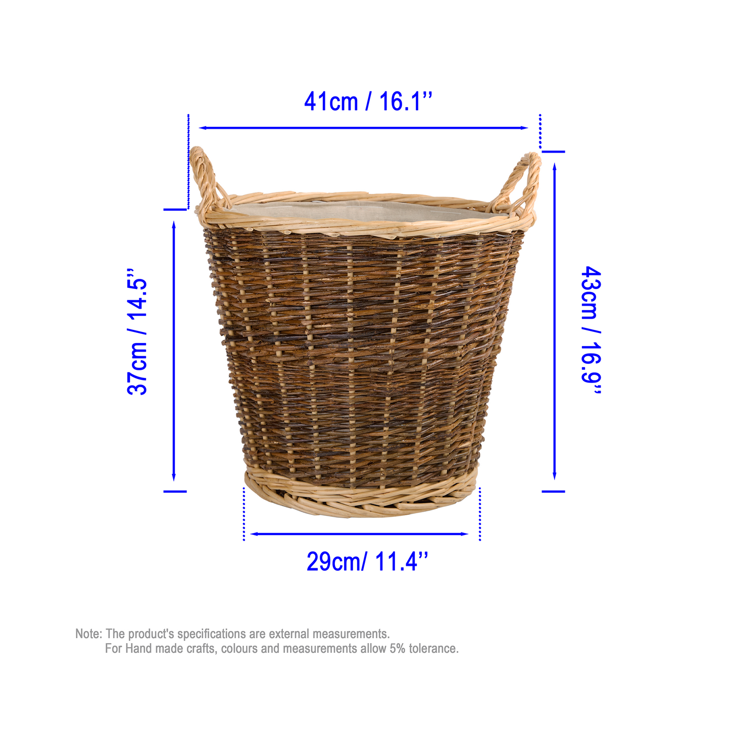 Unpeeled Round Wicker Log Basket