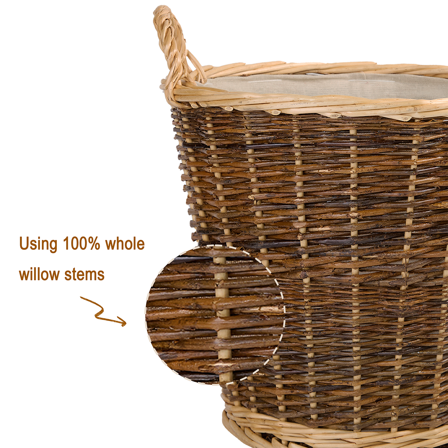 Unpeeled Round Wicker Log Basket